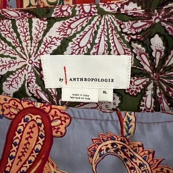 Anthropologie | Sonrisa Paisley Floral Red Blue Tassel Balloon Sleeve Blouse Top - Picture 8 of 9